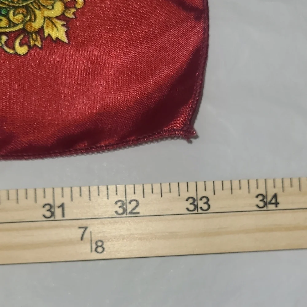 Elegant Red and Cream Satin Scarf Equestrian Style Tassels Shield Square 34
